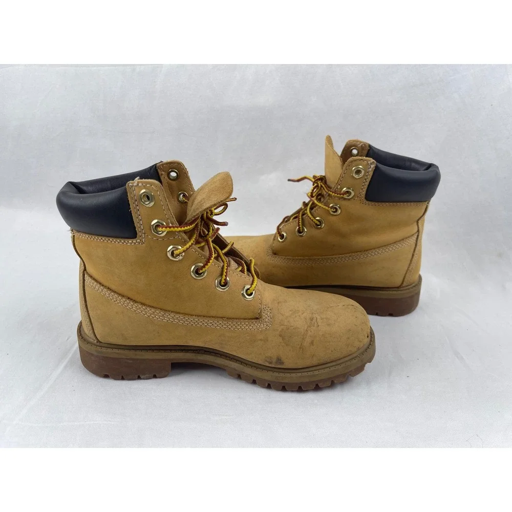 Timberland 6 Inch Premium Boys Size 3.5 Wheat Waterproof Nubuck Leather Boots‎